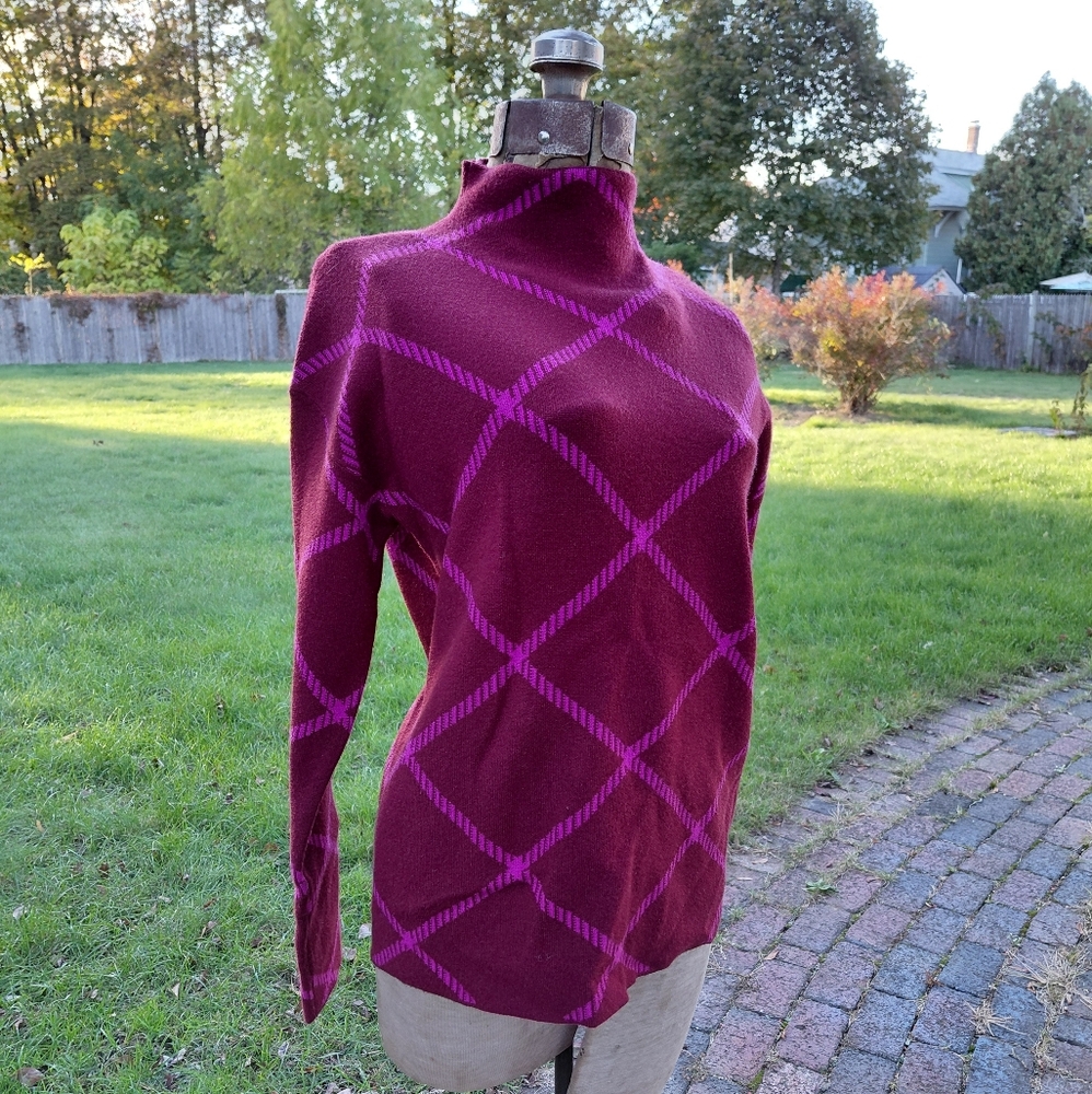 Tarhari dark raspberry & fuchsia pink check high neck soft sweater Womens S